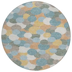 Machine Washable Indoor/Outdoor Chantille ACN2450 Teal 8' x 8' Round Rug