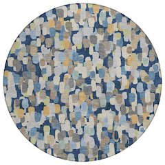 Machine Washable Indoor/Outdoor Chantille ACN2451 Blue 8' x 8' Round Rug