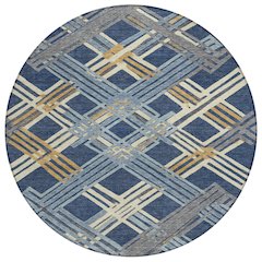 Machine Washable Indoor/Outdoor Chantille ACN2452 Blue 8' x 8' Round Rug
