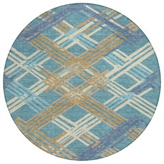 Machine Washable Indoor/Outdoor Chantille ACN2452 Teal 8' x 8' Round Rug