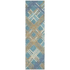 Machine Washable Indoor/Outdoor Chantille ACN2452 Teal 2'3" x 7'6" Runner Rug