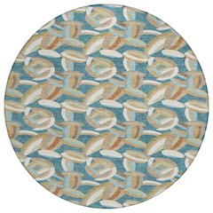 Machine Washable Indoor/Outdoor Chantille ACN2454 Teal 8' x 8' Round Rug