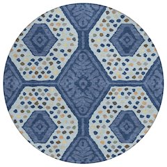 Machine Washable Indoor/Outdoor Chantille ACN2457 Blue 8' x 8' Round Rug