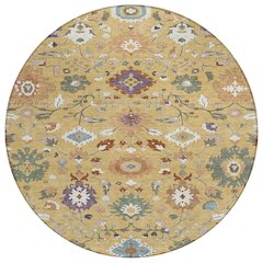 Machine Washable Indoor/Outdoor Chantille ACN2458 Gold 8' x 8' Round Rug