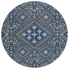 Machine Washable Indoor/Outdoor Chantille ACN2459 Blue 8' x 8' Round Rug