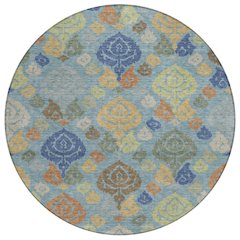 Machine Washable Indoor/Outdoor Chantille ACN2460 Teal 8' x 8' Round Rug