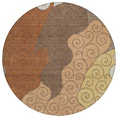 Machine Washable Indoor/Outdoor Chantille ACN2464 Orange 8' x 8' Round Rug