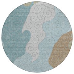 Machine Washable Indoor/Outdoor Chantille ACN2464 Teal 8' x 8' Round Rug