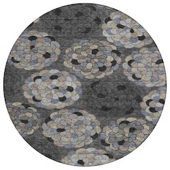 Machine Washable Indoor/Outdoor Chantille ACN2466 Black 8' x 8' Round Rug