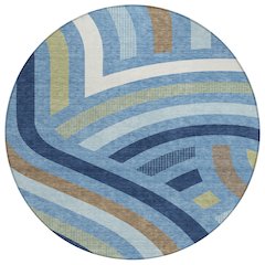 Machine Washable Indoor/Outdoor Chantille ACN2467 Blue 8' x 8' Round Rug