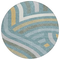Machine Washable Indoor/Outdoor Chantille ACN2467 Teal 8' x 8' Round Rug