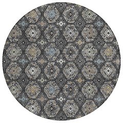 Machine Washable Indoor/Outdoor Chantille ACN2471 Black 8' x 8' Round Rug