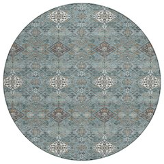 Machine Washable Indoor/Outdoor Chantille ACN2477 Teal 8' x 8' Round Rug