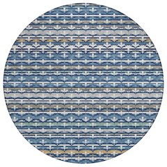 Machine Washable Indoor/Outdoor Chantille ACN2479 Blue 8' x 8' Round Rug