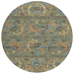 Machine Washable Indoor/Outdoor Chantille ACN2480 Green 8' x 8' Round Rug