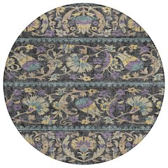 Machine Washable Indoor/Outdoor Chantille ACN2480 Black 8' x 8' Round Rug