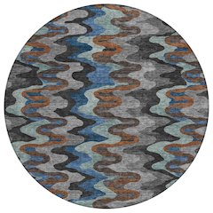 Machine Washable Indoor/Outdoor Chantille ACN2481 Black 8' x 8' Round Rug