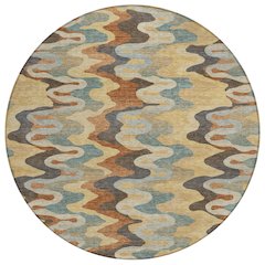 Machine Washable Indoor/Outdoor Chantille ACN2481 Gold 8' x 8' Round Rug