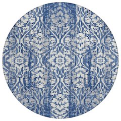 Machine Washable Indoor/Outdoor Chantille ACN2482 Blue 8' x 8' Round Rug