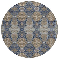Machine Washable Indoor/Outdoor Chantille ACN2483 Blue 8' x 8' Round Rug