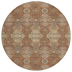 Machine Washable Indoor/Outdoor Chantille ACN2483 Orange 8' x 8' Round Rug