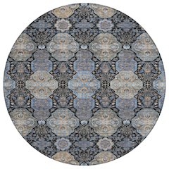 Machine Washable Indoor/Outdoor Chantille ACN2484 Black 8' x 8' Round Rug