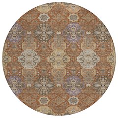Machine Washable Indoor/Outdoor Chantille ACN2484 Orange 8' x 8' Round Rug