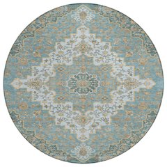 Machine Washable Indoor/Outdoor Chantille ACN2486 Teal 8' x 8' Round Rug