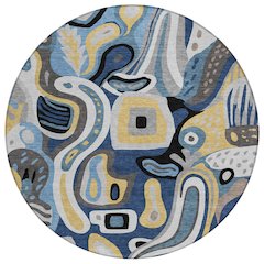 Machine Washable Indoor/Outdoor Chantille ACN2488 Blue 8' x 8' Round Rug