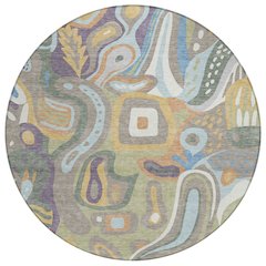 Machine Washable Indoor/Outdoor Chantille ACN2488 Green 8' x 8' Round Rug