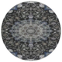 Machine Washable Indoor/Outdoor Chantille ACN2489 Black 8' x 8' Round Rug