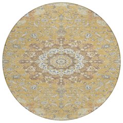 Machine Washable Indoor/Outdoor Chantille ACN2489 Gold 8' x 8' Round Rug