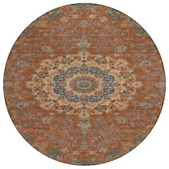 Machine Washable Indoor/Outdoor Chantille ACN2489 Orange 8' x 8' Round Rug