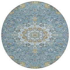 Machine Washable Indoor/Outdoor Chantille ACN2489 Teal 8' x 8' Round Rug