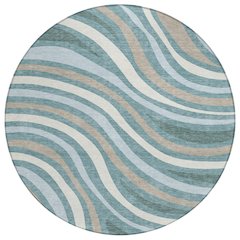 Machine Washable Indoor/Outdoor Chantille ACN2490 Teal 8' x 8' Round Rug