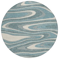 Machine Washable Indoor/Outdoor Chantille ACN2493 Teal 8' x 8' Round Rug
