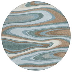 Machine Washable Indoor/Outdoor Chantille ACN2494 Teal 8' x 8' Round Rug
