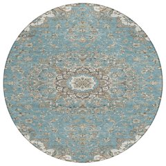 Machine Washable Indoor/Outdoor Chantille ACN2495 Teal 8' x 8' Round Rug