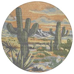 Machine Washable Indoor/Outdoor Chantille ACN2496 Orange 8' x 8' Round Rug