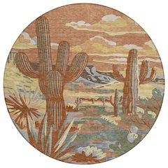 Machine Washable Indoor/Outdoor Chantille ACN2496 Orange 8' x 8' Round Rug