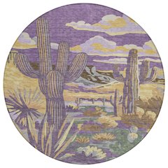 Machine Washable Indoor/Outdoor Chantille ACN2496 Purple 8' x 8' Round Rug