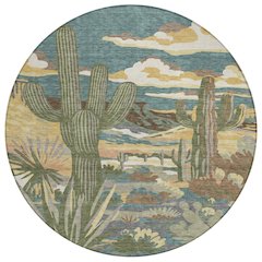 Machine Washable Indoor/Outdoor Chantille ACN2496 Teal 8' x 8' Round Rug