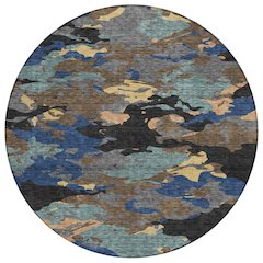 Machine Washable Indoor/Outdoor Chantille ACN2497 Black 8' x 8' Round Rug