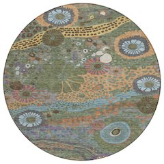 Machine Washable Indoor/Outdoor Chantille ACN2498 Green 8' x 8' Round Rug