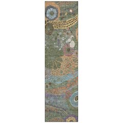 Machine Washable Indoor/Outdoor Chantille ACN2498 Green 2'3" x 7'6" Runner Rug