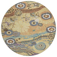 Machine Washable Indoor/Outdoor Chantille ACN2498 Gold 8' x 8' Round Rug