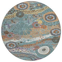 Machine Washable Indoor/Outdoor Chantille ACN2498 Teal 8' x 8' Round Rug