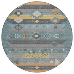 Machine Washable Indoor/Outdoor Chantille ACN2499 Teal 8' x 8' Round Rug