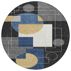 Machine Washable Indoor/Outdoor Chantille ACN2500 Black 8' x 8' Round Rug