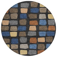 Machine Washable Indoor/Outdoor Chantille ACN2501 Black 8' x 8' Round Rug
